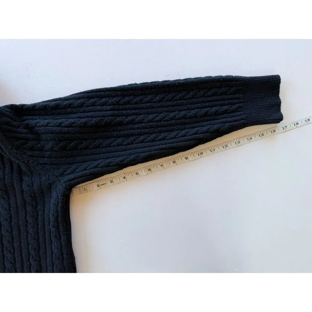 Sandro Contrast Stripe Cable Knit V-Neck Sweater in Navy White & Yellow Size 4 - Picture 15 of 15